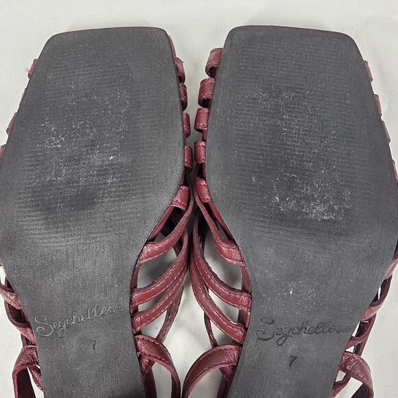 SEYCHELLES LOS ANGELES WOMENS BURGUNDY STRAPPY HEEL SANDALS SIZE 7 MADE IN ITALY - Picture 10 of 12